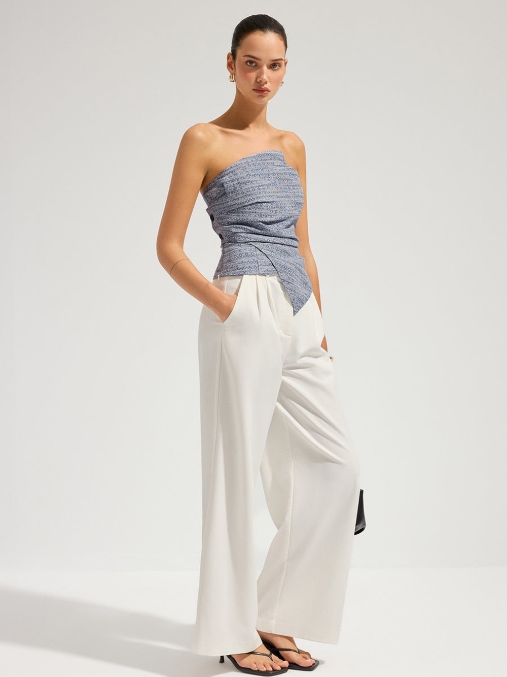 Commense Geometric Print Strapless Ruched Top - Picture 4 of 4